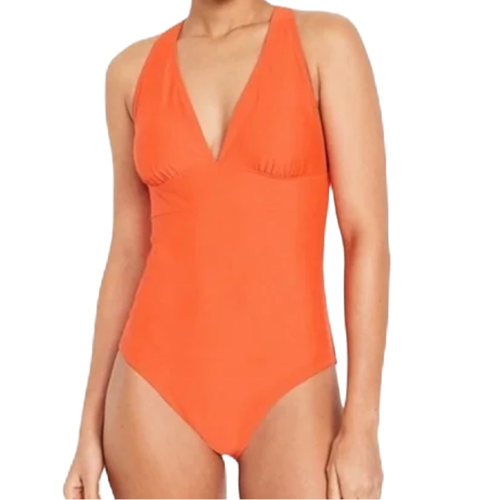 NWT Old Navy Orange One-Piece Swimsuit with Plunging V-Neck & Tie Back XXL